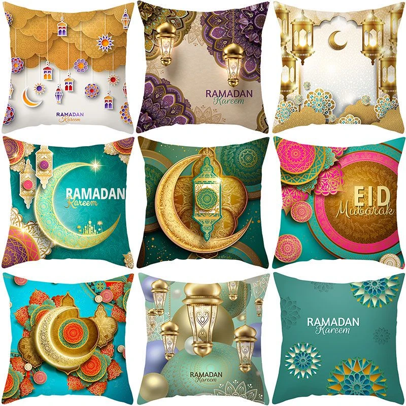 

45x45cm Ramadan Kareem Decoration Cushion Cover Islamic Muslim Event Party Supplie Pillowcase EID Mubarak Decoration Eid Al Adha