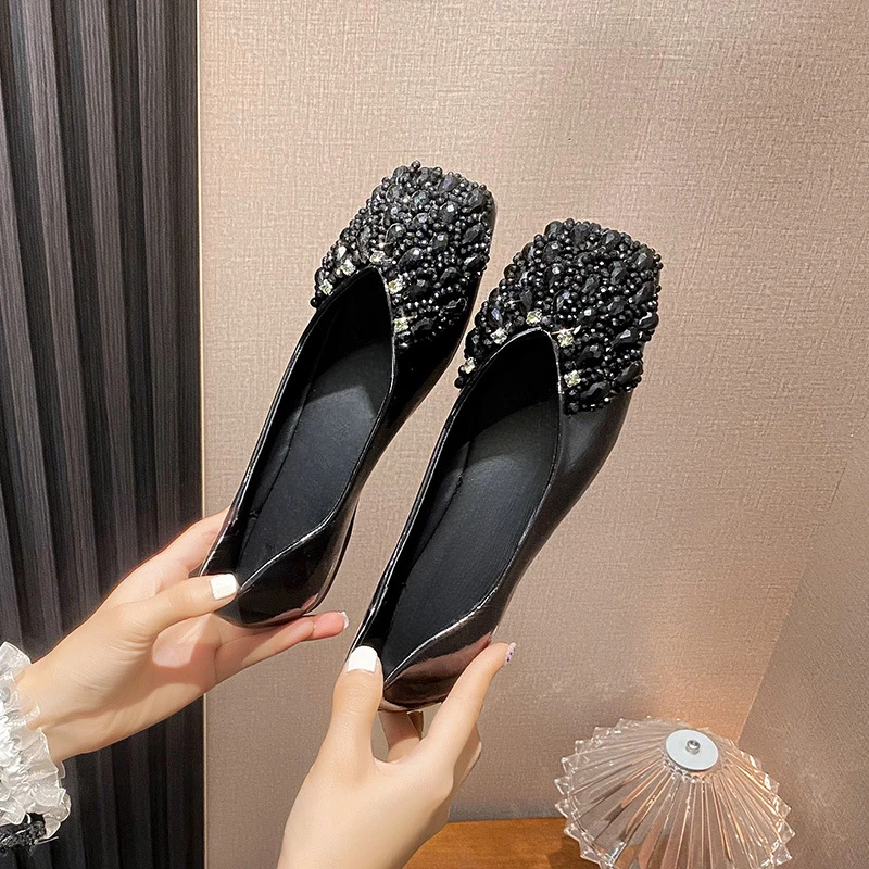 2025 New Pregnant Women's Wedding Shoes Crystal Flat Bottom Single Shoes Comfortable Low Heel Two-wear Bride Summer Size 35-42