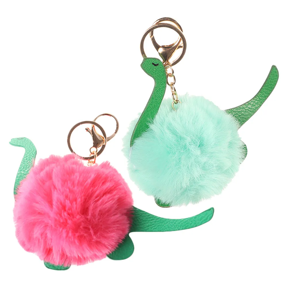 

2Pcs Cartoon Dinosaur Keychain Soft Pom Pom Key Ring for Backpacks Bags Cute Puff Ball Pendant Charm Purse Accessories