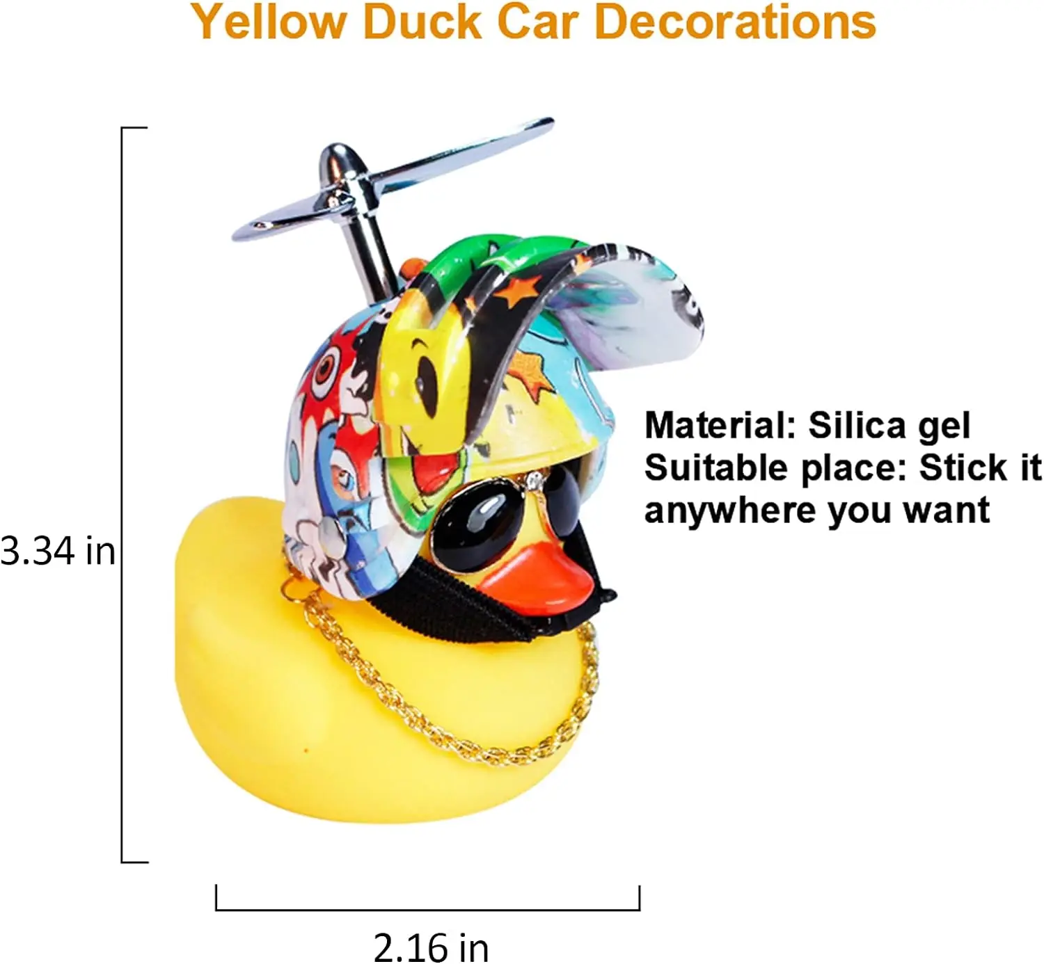 Adornos de pato de goma para coche, decoraciones para salpicadero de coche con casco de hélice, pato amarillo