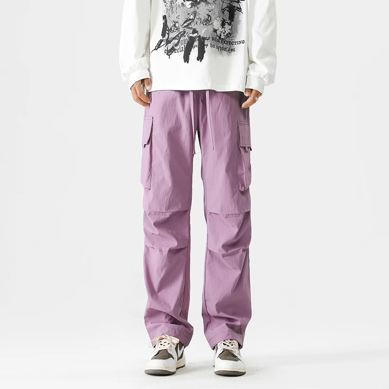 【Mirrordust】 Pantaloni lunghi casual da lavoro da uomo autunnali Pantaloni cargo con tasche grandi funzionali dritti elasticizzati