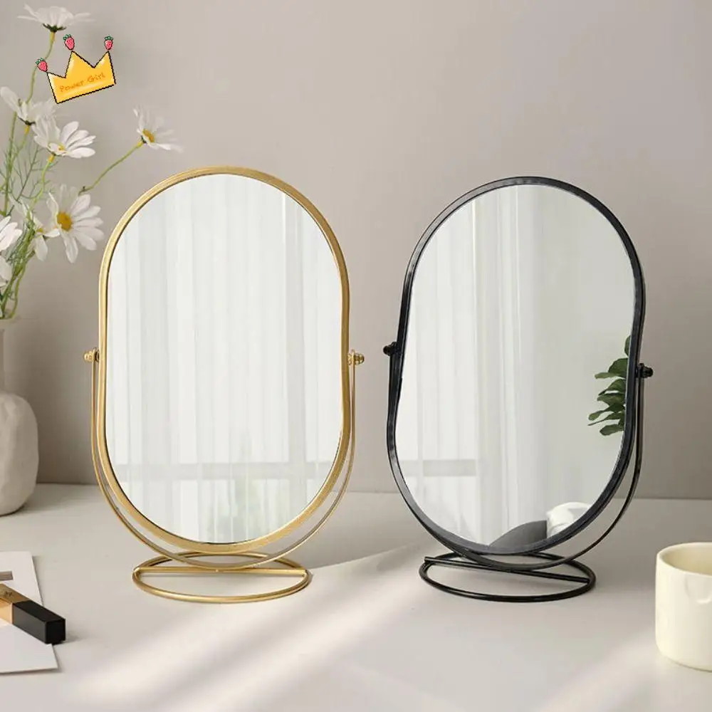 

Creative 360° Rotatable Makeup Mirror Oval Iron Frame Vanity Mirror Light Luxury Home Decoration Desktop Stand Mirror Women