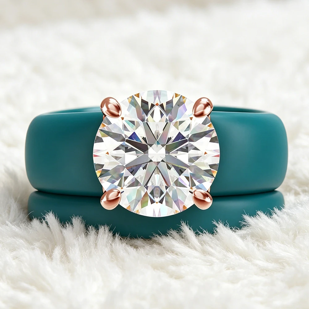 2026 New Trend Teal Silicone & Rose Gold Ring, Large Round CZ Diamond Solitaire Ring, Fashion Women's Hypoallergenic Statement R