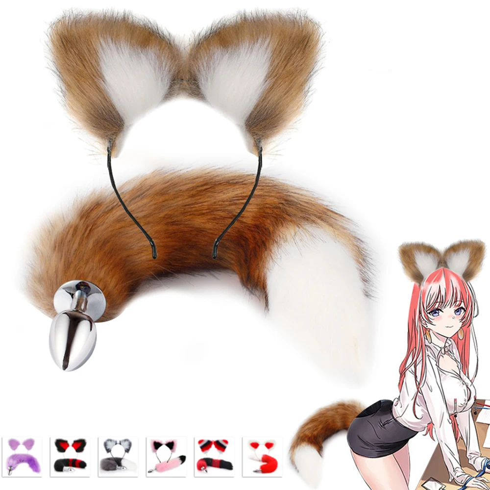 Ass Butt Tail Buttplug Fox Pigtail Anal Plug And Ears Erotic products BDSM Cat Ears Sex Game Toys For Couple Adults Women Men