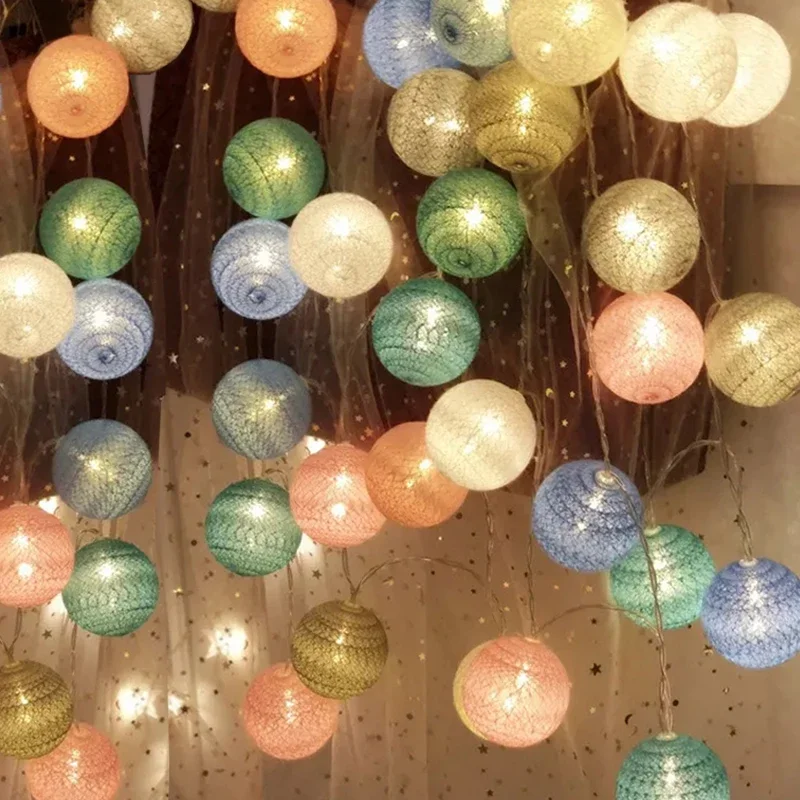 60/20LED Cotton Ball String Light Christmas Outdoor Garden Hanging Fairy Lights String Garland Lamp for Wedding Party Decoration