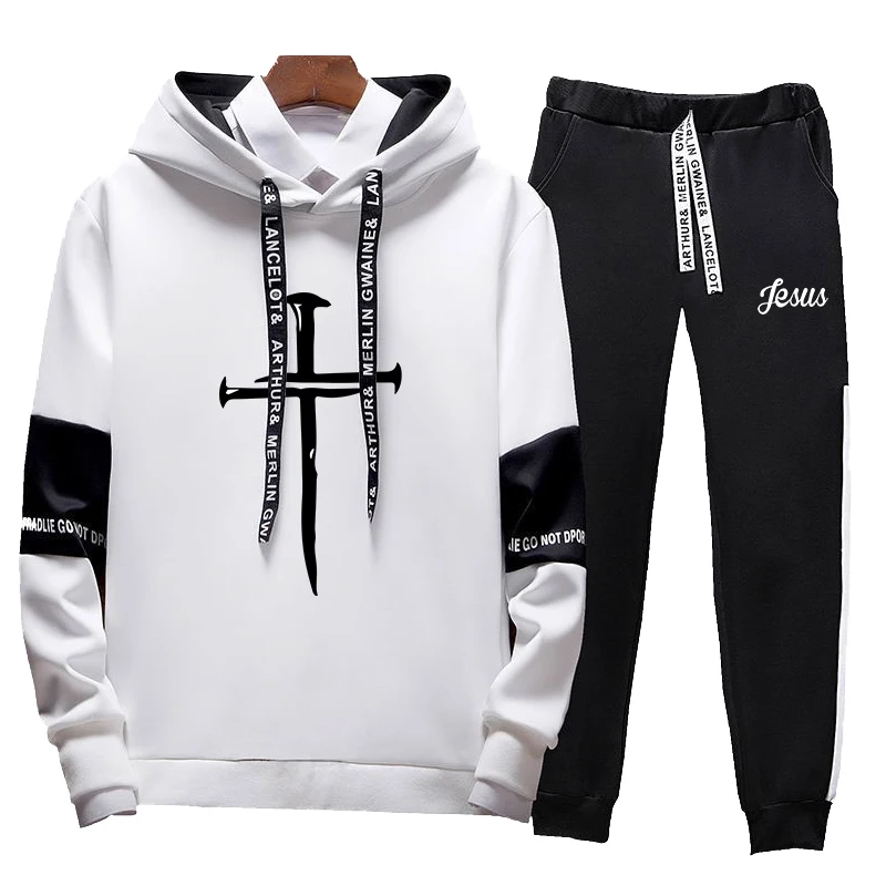 2025 Newest Jesus Cross Printed Hoodies and Sweatpants High Quality Mens Daily Casual Sports Jogging Suit Outdoor Sportswear