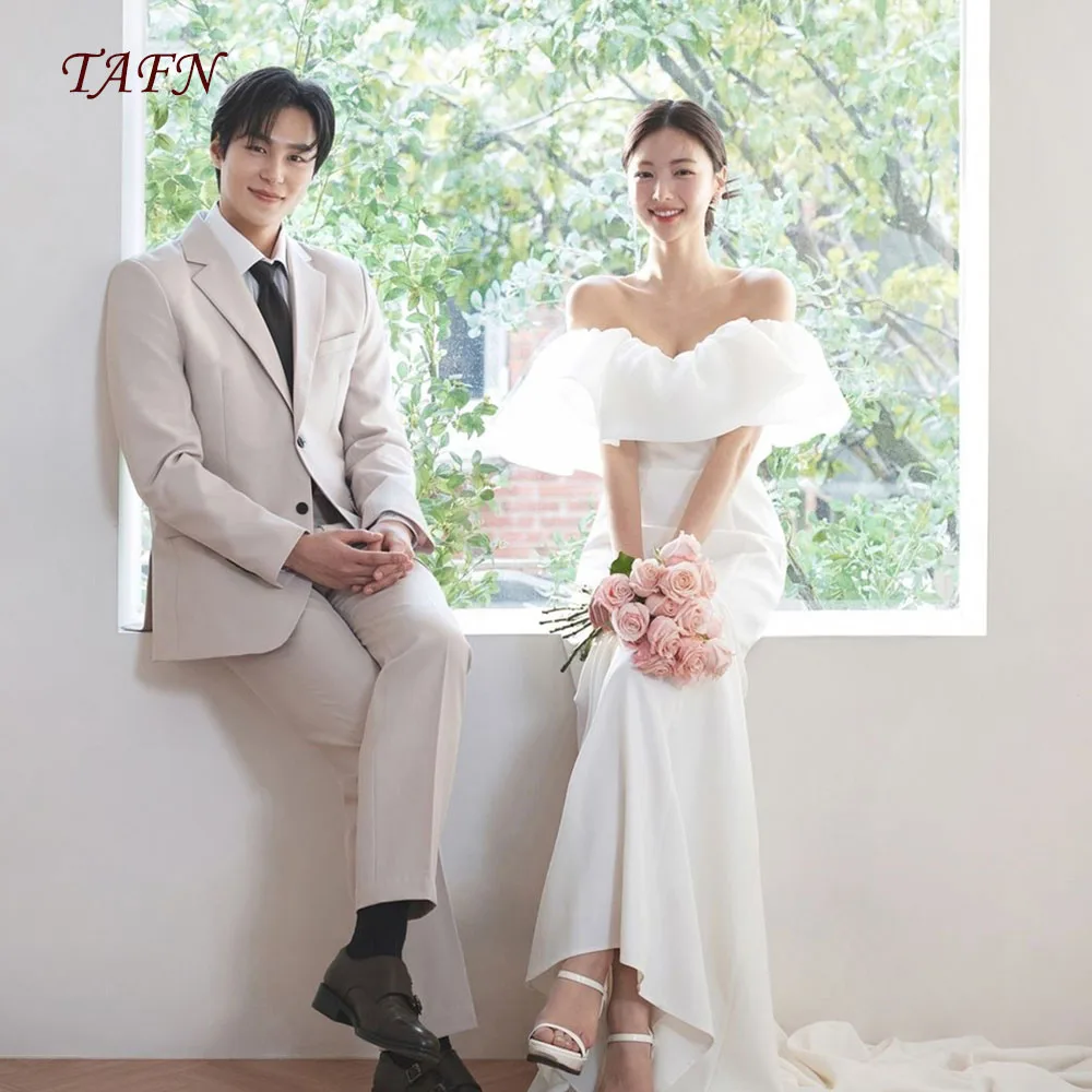 

TAFN Mermaid Korea Reception Dresses Off the Shoulder Simple Wedding Shooting Dresses Elegant Court Train Bridal Gown