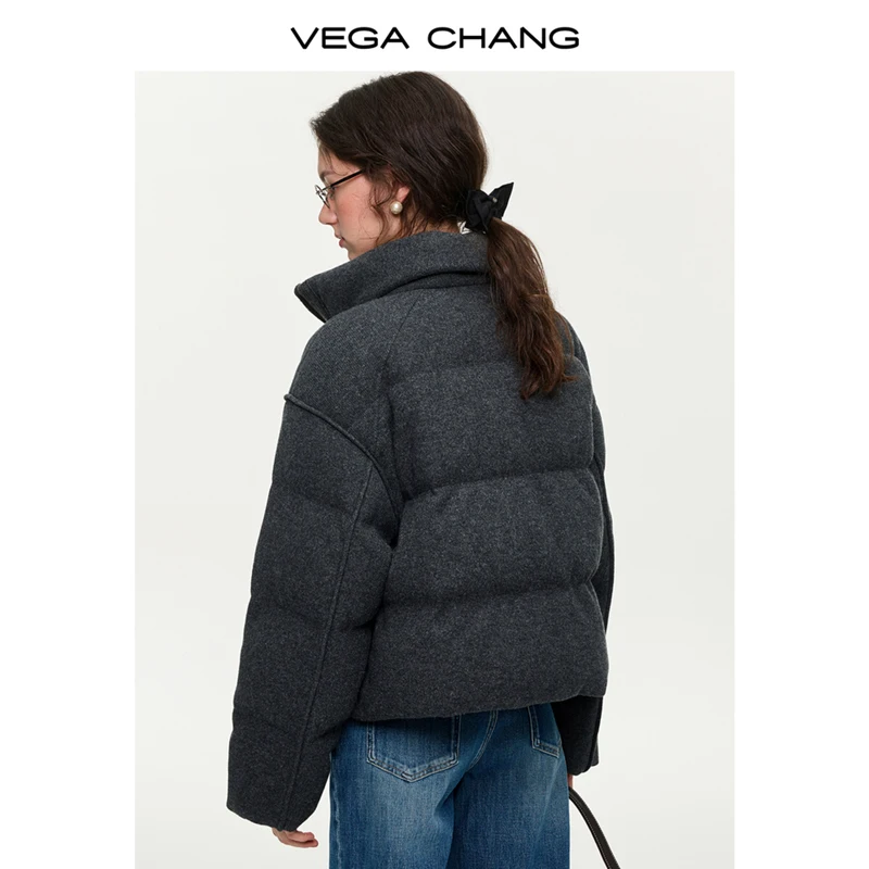 Vega Chang Nueva chaqueta de invierno a prueba de viento con cuello levantado y plumón de pato blanco para mujer