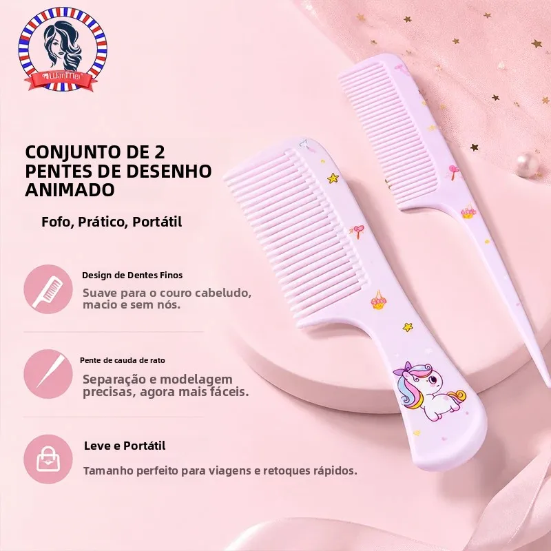 Conjunto de pente pequeno fofo de desenho animado, 2 peças, pente de cauda de rato de dente fino, pente de cabelo portátil, acessórios de cabelo para meninas adolescentes