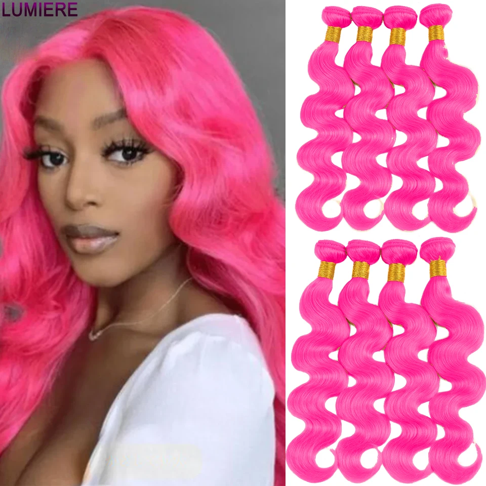 Lumiere Hair 10-30inches 100% Remy Peruvian 1/3/4 Hot Pink Body Wave Machine Double Weft Human Hair Bundles For Black Women