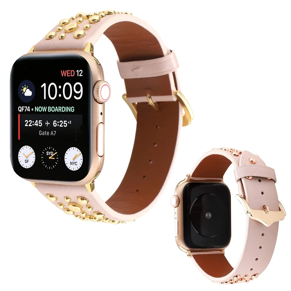 Studs Leather Watch Bands Sport Wristband Rivet Wristband Replacement Bracelet for Apple Watch Series 7/6/5/4/3 SE 38/40/42/44mm