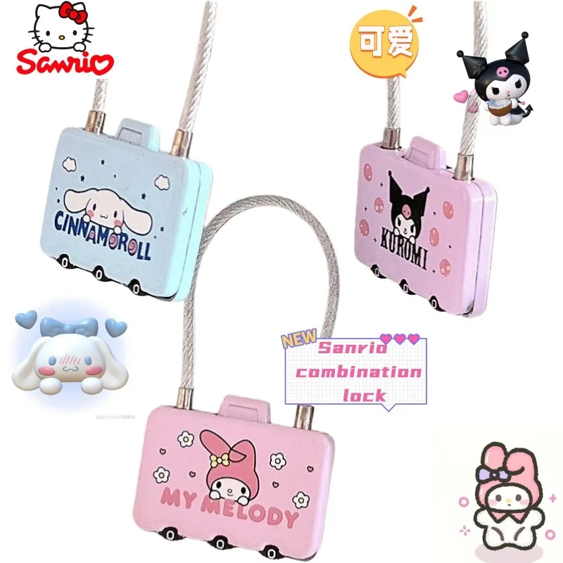 Candado de Combinación con Cable de Acero de Sanrio, Cinnamoroll, My Melody, Kuromi, Lindo Candado Mini para Equipaje, Mochila, Casco de Hello Kitty