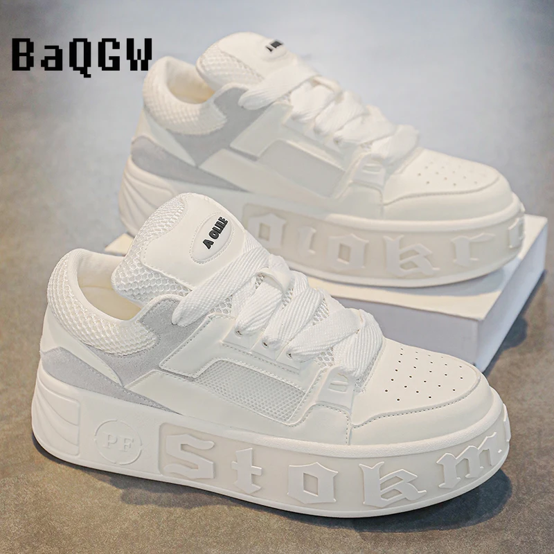 Letter Patchwork Fashion Sports Sneaker Casual Men Designer Leather Fabric Breathable Height Increased Flat Platform Board Shoes