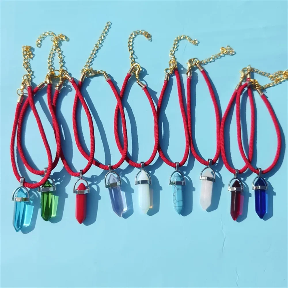 new Red Lucky Rope Pet Dog Collar Crystal Stone Pendant Handmake Necklace Adjustable Neck for Small Medium Dog Cat Pet Supplies