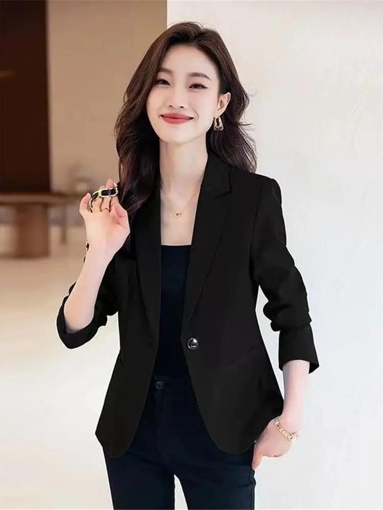 

Slim Fit Casual Sle Women's Suit Jaet ort Length Long Sve CleanFit Design for Office Wear Spring Autumn New Arrival