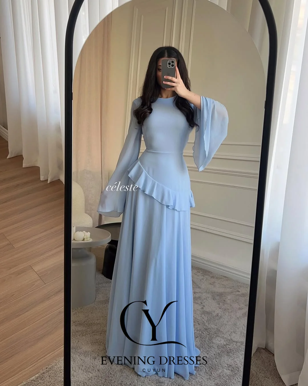 فساتين سهرة شيفون من CUYUN صيفية للنساء بأكمام مضيئة مكشكشة للحفلات فستان أنيق مخصص للمناسبات الخاصة #5