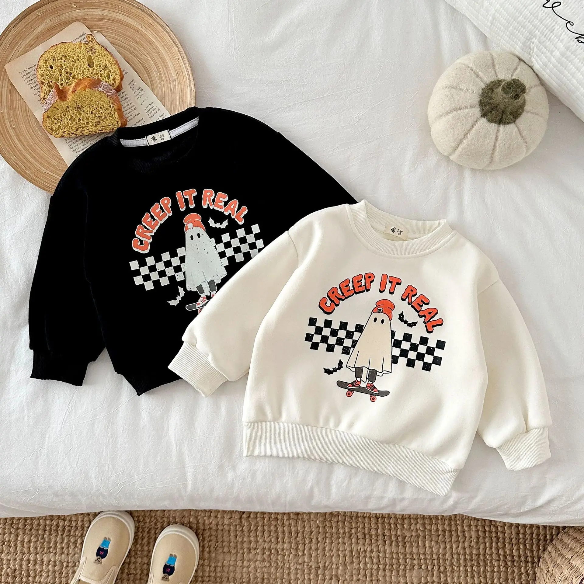 

2025 Winter New Children Warm Fleece Sweatshirt Boys Girls Cute Cartoon Print Pullover Baby Long Sleeve Casual Tops Kids Clothes