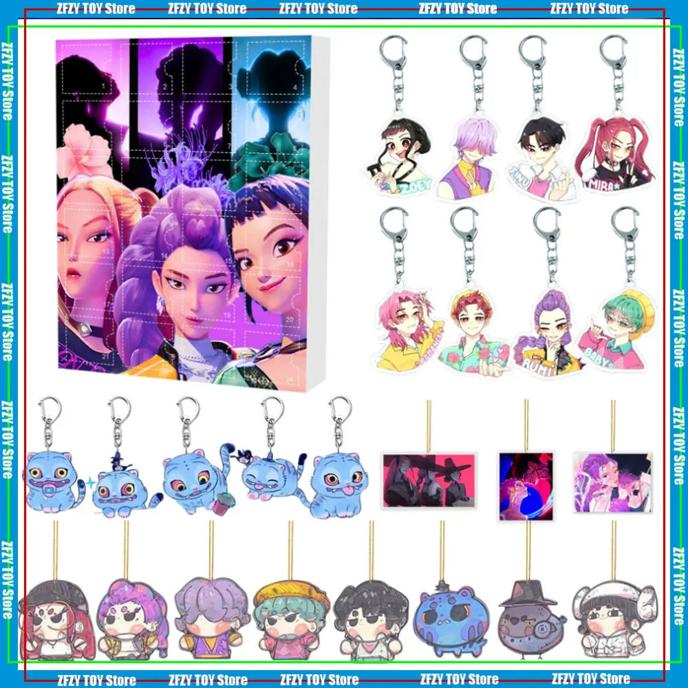 

В наличии Новый Kpop Demon Hunters 24-DAYS Рождественский адвент-календарь слепая коробка рюкзак акриловый кулон брелок подвесные подарки