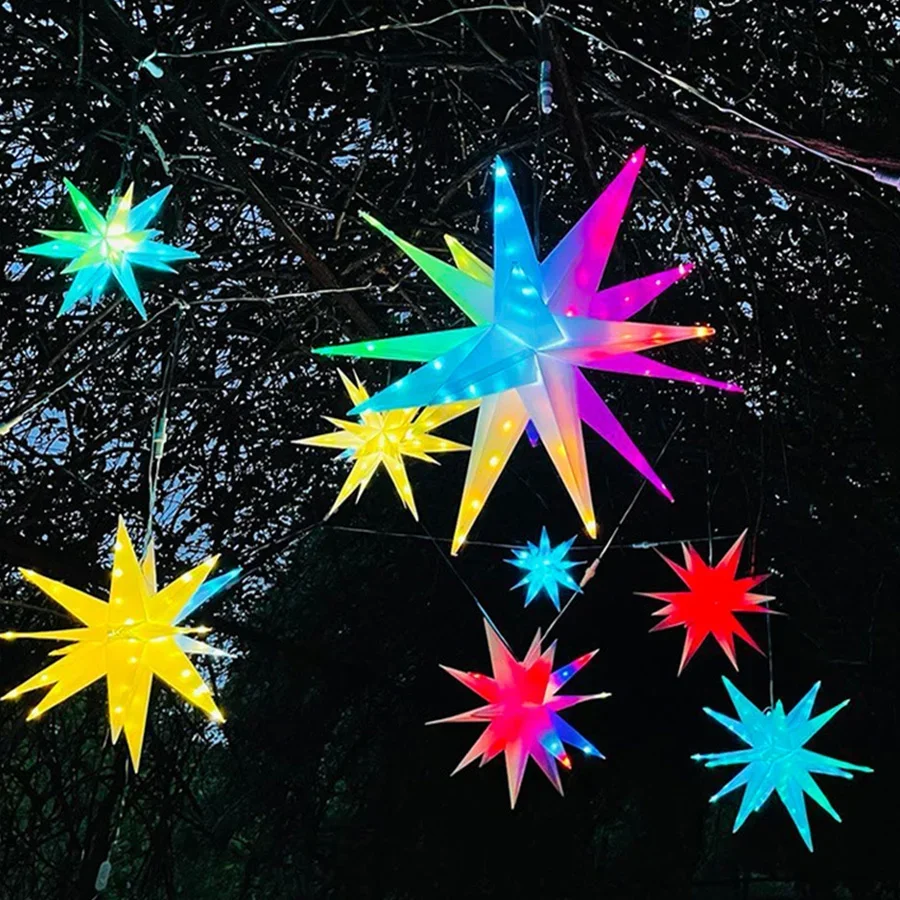 60CM Smart Lighted Christmas Tree 3D Star Light App Control RGB Starburst Fireworks Light RGB Moravian Star Light for Tree Decor