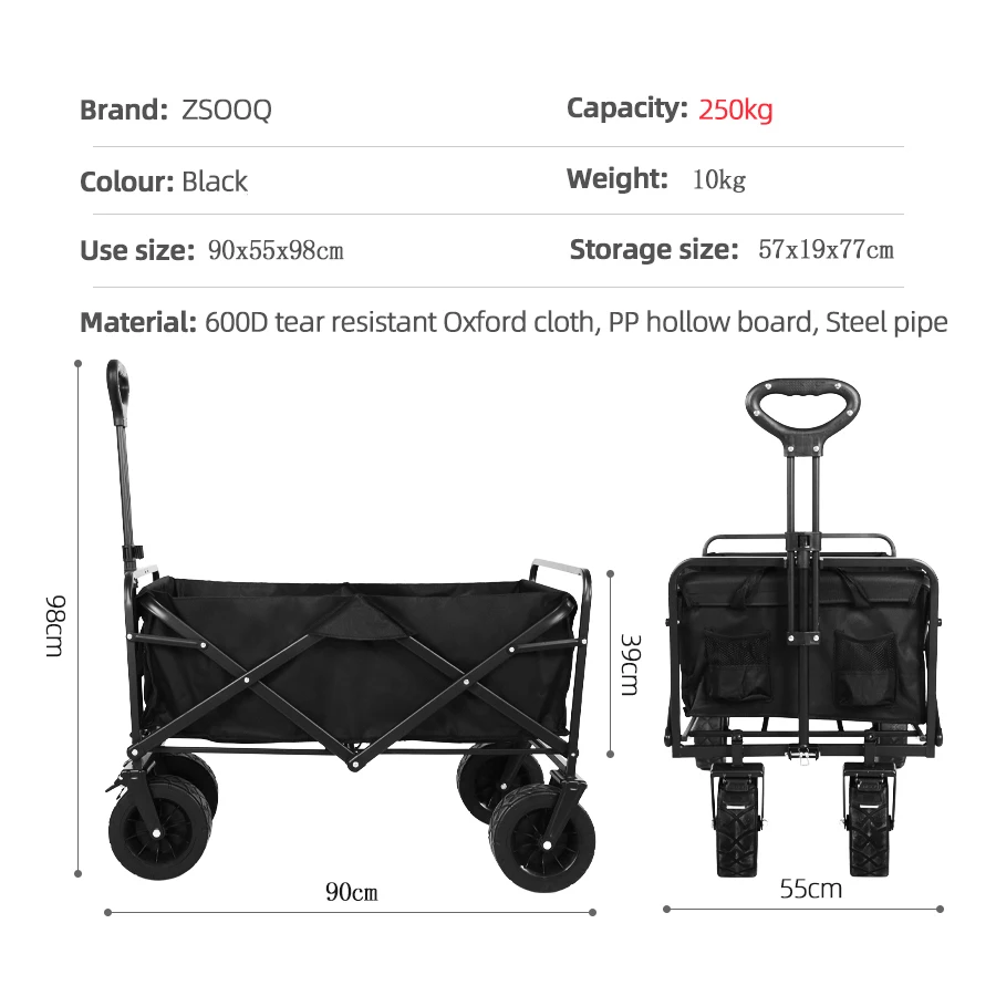 500lbs Heavy Duty Large Capacity folding Wagon Collapsible Utility Beach Cart Wagon Ourdoor Trolley Portable Garden Camping Cart