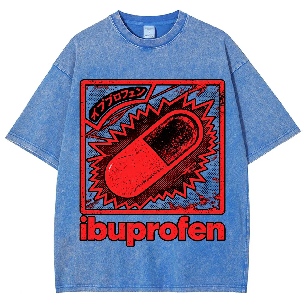 Women Men Unisex Vintage Ibuprofen Graphic T Shirt Casual Streetwear Oversized Short Sleeve Tee Retro Medical Print Top ﻿