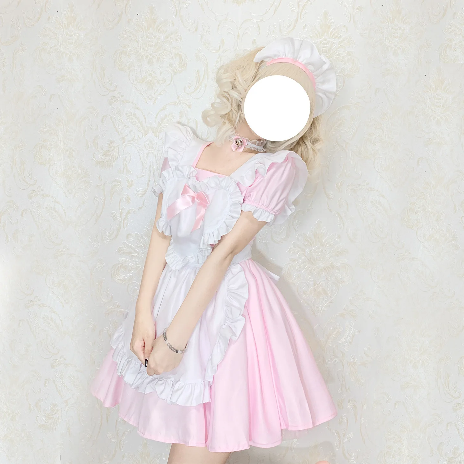 Vestido de empregada anime para mulheres, vestido de empregada Lolita, rosa e branco, Alice japonesa, irmã macia, grande cena