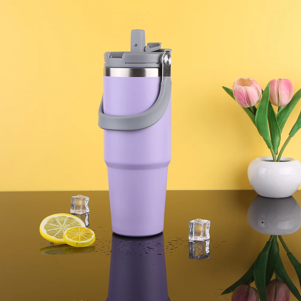 30oz Portable Water Cup with Handle Travel Vacuum Flask Stainless Steel Vacuum Thermal Insulated Mug for Cold Hot Beverages