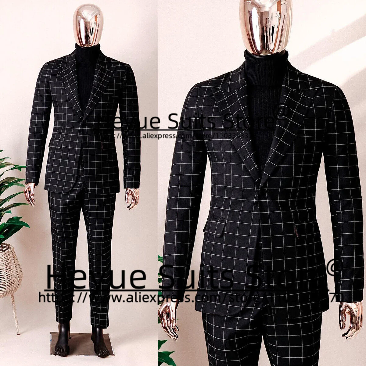 

Black Plaid Prom Party Men Suits Slim Fit Peak Lapel Groom Formal Tuxedos 2 Pieces Sets Business Male Blazer vestido de novia