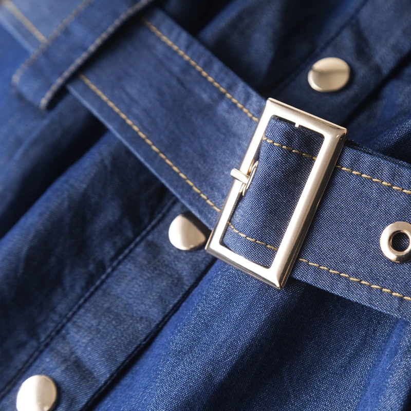 Novedad de verano, pantalones de ort con cinturón de cintura Retro de Hong Kong Sle para mujer, mono de Lyocell fino adelgazante de cintura alta y azul profundo