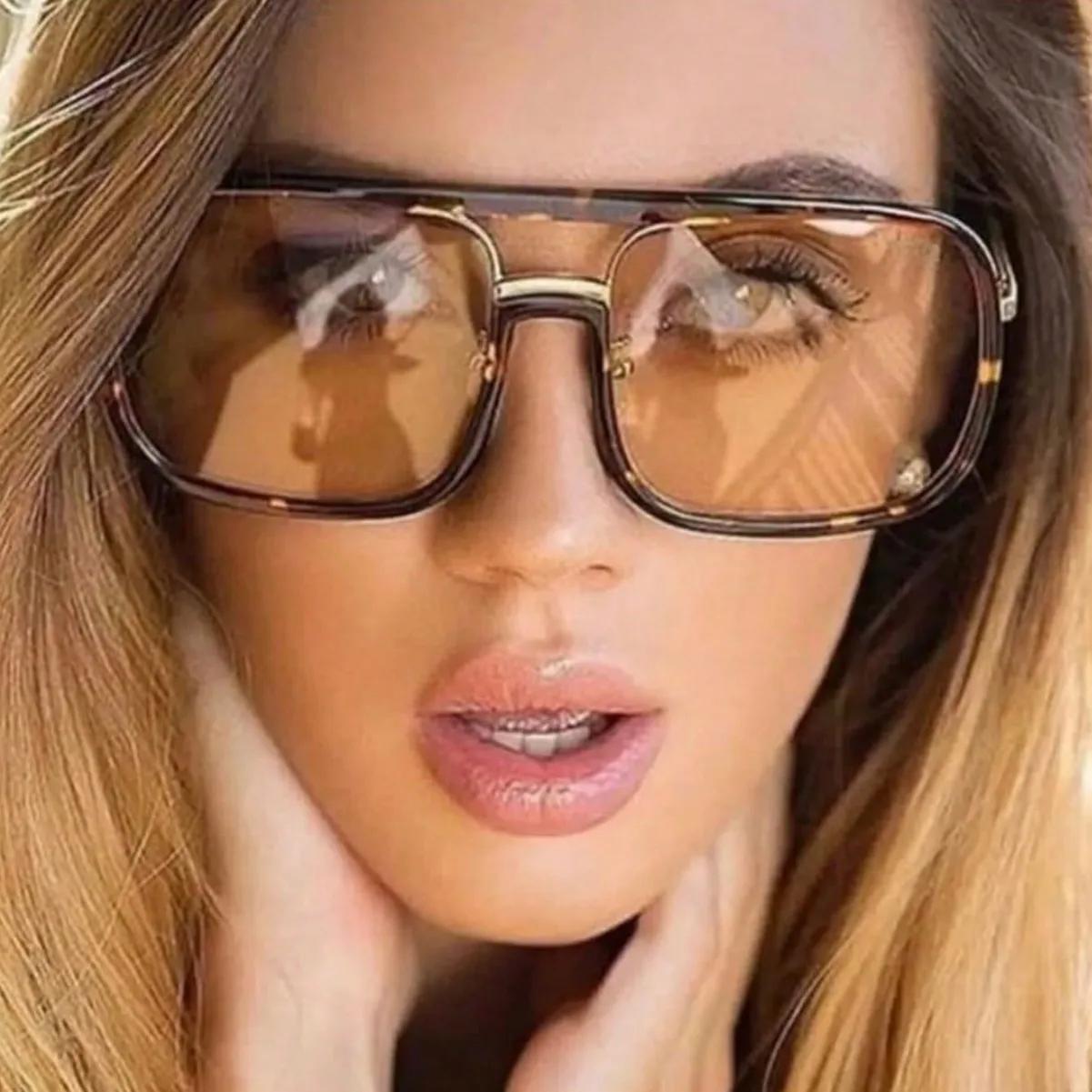 Übergroße Piloten-Sonnenbrille für Damen, Punk-Stil, große Rahmenbrille, modische Retro-Herren-Outdoor-Sonnenbrille, Box-Brille mit Leopardenmuster – Detail 4