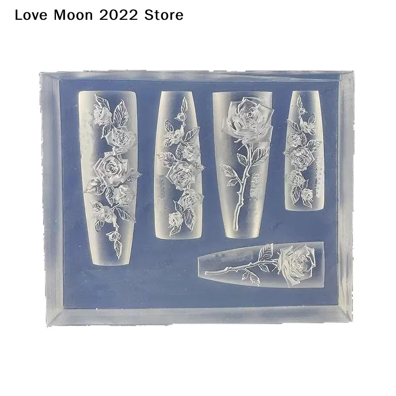 Stampo per intaglio di unghie con fiore in silicone 3D fai-da-te Crea fiori di rosa Piastra per timbratura Stencil per unghie Modello per unghie Decorazioni per nail art