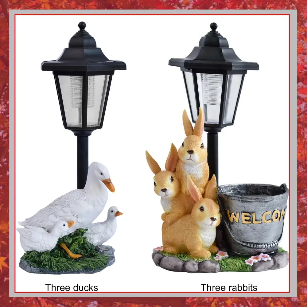 

Садовая статуэтка животного на солнечной энергии: утка, кролик, ночник, уличная скульптура из смолы для декора патио, двора, газона