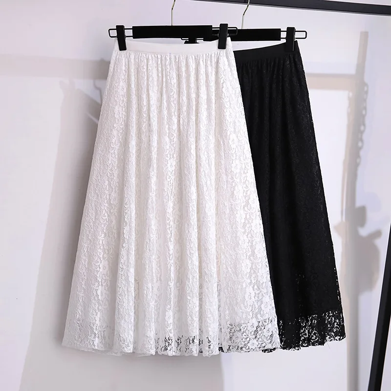 170Kg Plus Size Women's Hip 175 Summer Loose Fashion Lace Half Length Skirt Black White 4XL 5XL 6XL 7XL 8XL 9XL