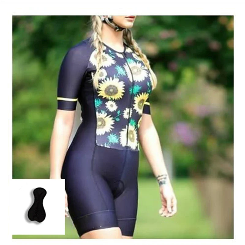 Women\'s Custom New Pro Triathlon Breathable Short Sleeve Cycling Jersey Suit Ladies Gel Pad Bicycle Triathlon Jumpsuit sets