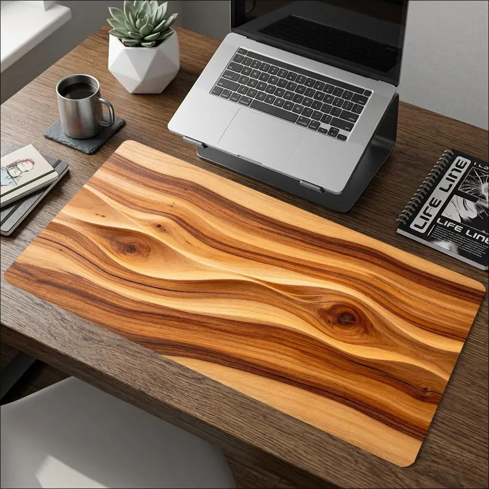 Natural Wood Grain Table Mat Large Size Non Slip Rubber Base Smooth Cloth Surface For Rustic Office Decor