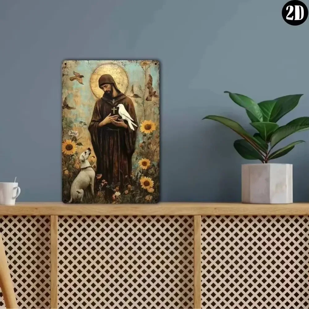 

Saint Francis & Animals Metal Sign | SaintBlessPro Weatherproof | Rustic Christian Decor | Distressed Finish, Deer