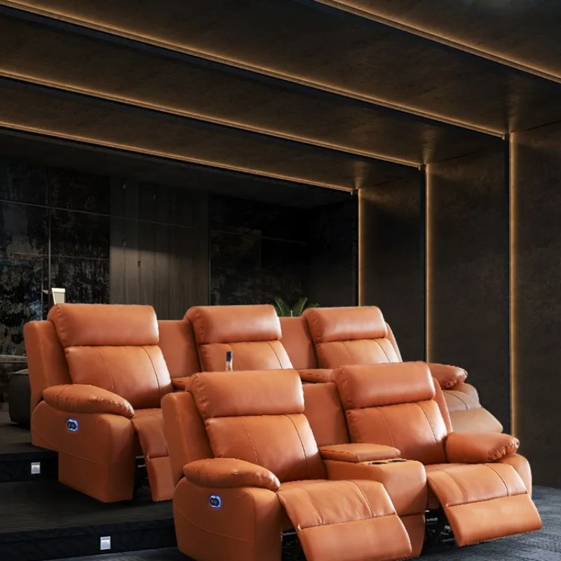 Villa home theater sofa private film and television hall audio and video room first-class electric leather smart living room