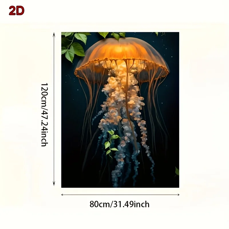 2D Flat Print, Frameless Canvas Art - Giant Jellyfish in Deep Sea, Ocean Biome Theme, Unframed Wall Art for Living Room, Bedroom - view 5