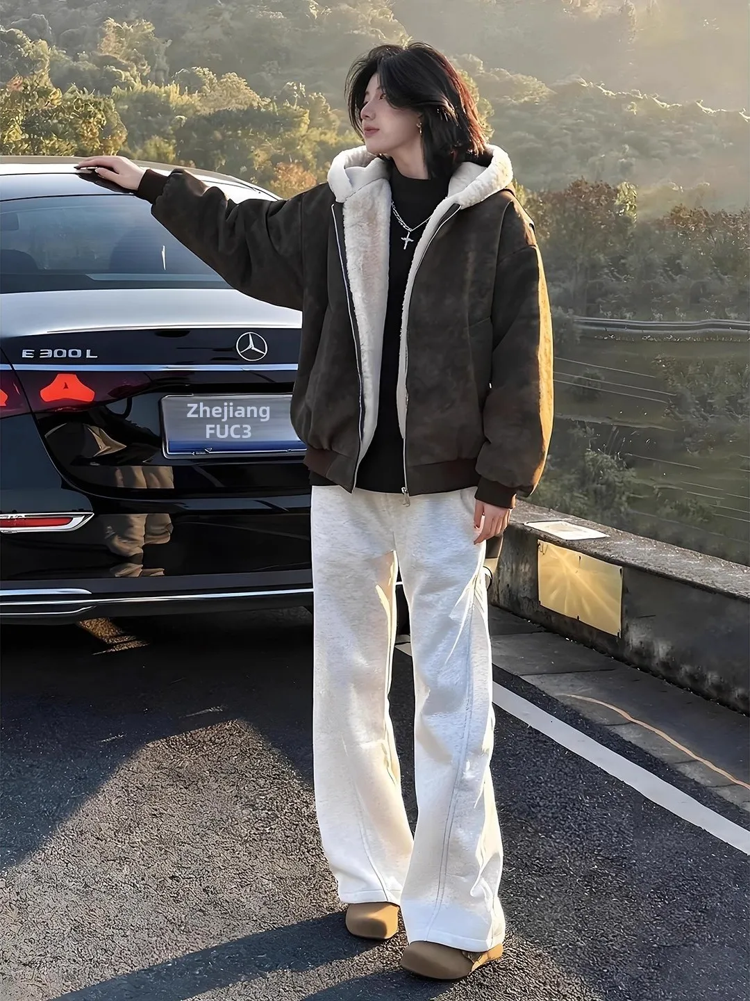 معطف شتوي للرجال من القطن من Thiened معطف شتوي بياقة من الفرو وسحاب مبطن للإغلاق طويل Sve بطول الوقوف معطف بلون نقي