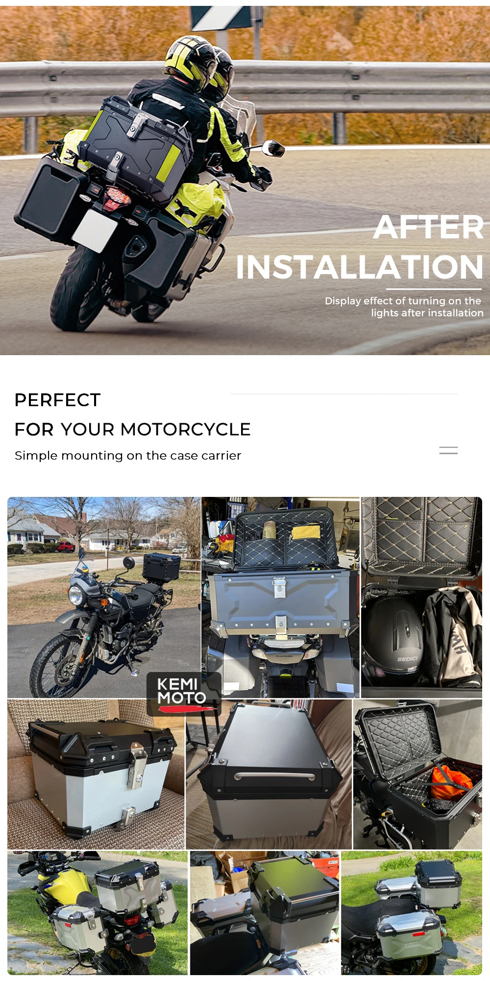 KEMIMOTO Motorrad-Topcase Universeller Aluminium-Koffer Motorrad-Heckbox 45L 55L 65L Wasserdicht mit Schloss & Rückenkissen – Detail 10
