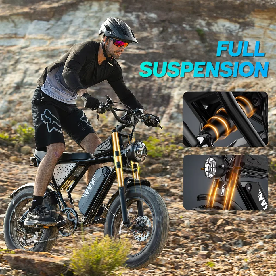 YVY K20MAX 3000W Electric Bike for Adults 37MPH 180 Miles 52V 40AH Dirt Bike Electric Motorcycle 20" Fat Tire Mountain Bike image 5