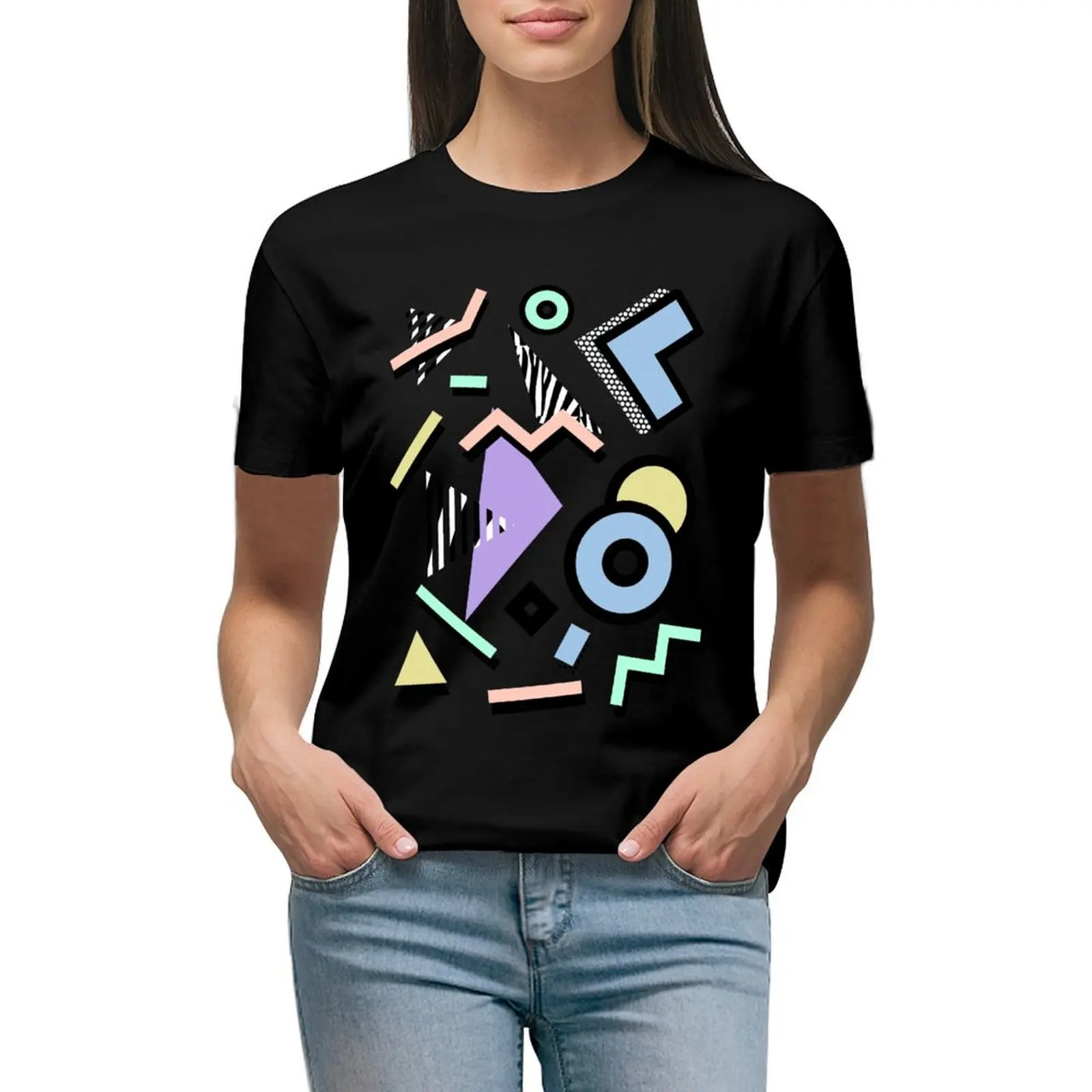 

80s Pattern Vaporwave Memphis Pastel Squiggles T-Shirt quick drying summer clothes hippie clothes Women's t-shirt