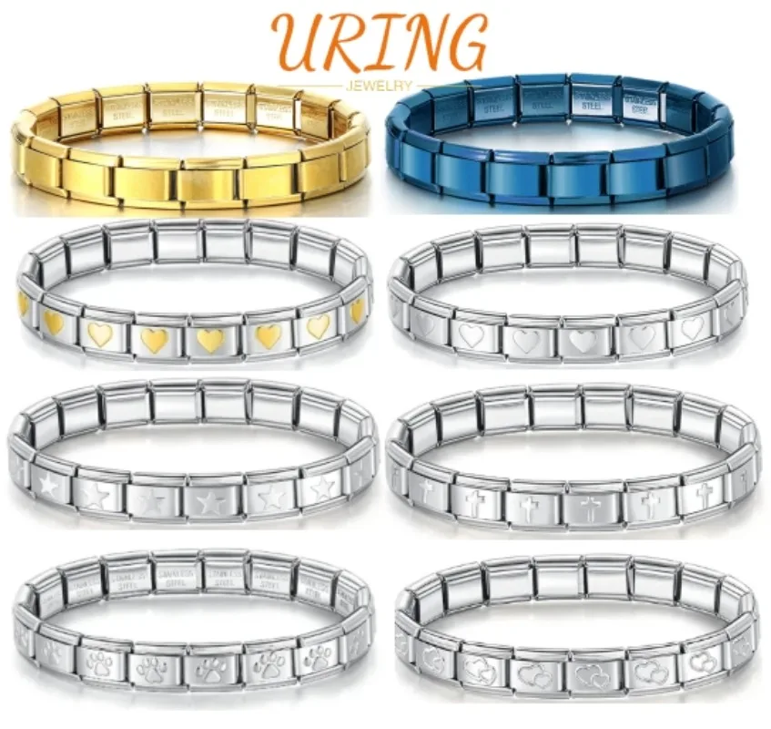 

URING 2024 Fashion New Colors Love Star Italian Charm Links Fit 9mm Stainless Steel Bracelet Women Girls DIY Jewelry