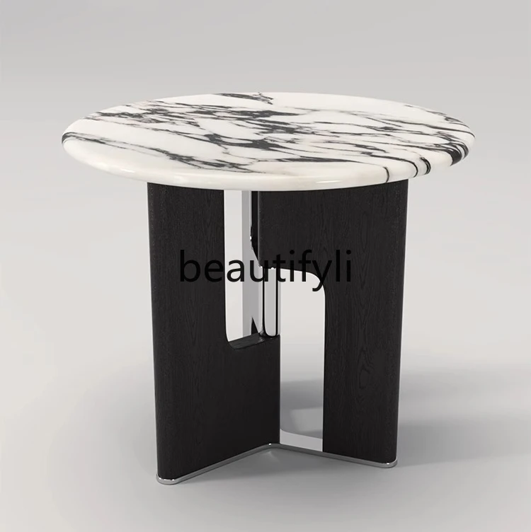 Wabi Sand Italian Minimalist Bulgari Black Marble Coffee Table Combination Round Sofa Edge Stainless Steel