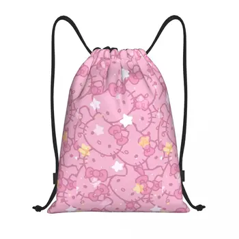 Sac à dos personnalisé Sanrio Kitty Hello Kitty avec cordon de serrage pour femmes et hommes, sac de Sport pliable, sac de Shopping de dessin animé