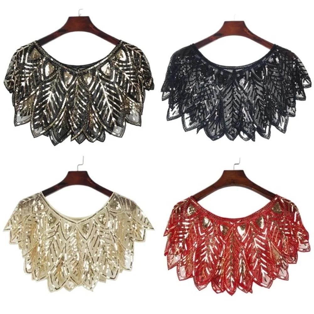 

Fashion Glitter Sequins Shawl Sleeveless V-Neck Evening Cape Short Cover Mesh Party Shawl Dress Accessory