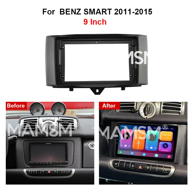 MAMSM For BENZ SMART 2011-2015 2 Din Car Radio Fascia DVD Stereo Frame Plate Adapter Mounting Dash Installation Bezel Cable