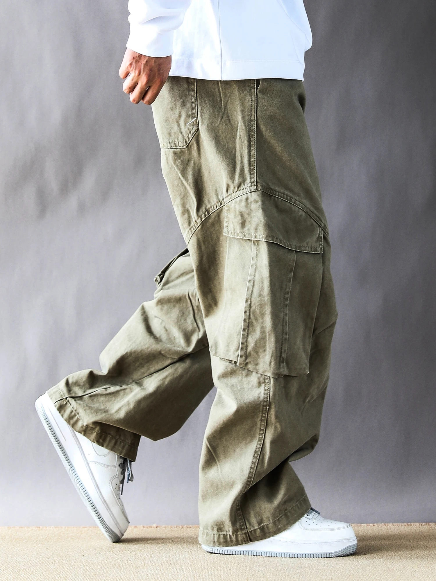 

Loose Casual Men's Work Pants Multi-ket American Sle Spring Autumn Trendy Brand Youthful Straight Leg Zipper Waist Long ...