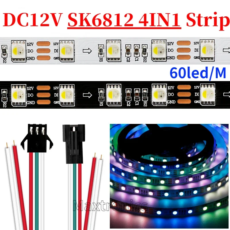 1-5M DC12V SK6812 4In1 Smart Led Strip Lights RGBW/ RGBWW Programming Individually Addressable SMD5050 Flexible Pixel Lamp Tape