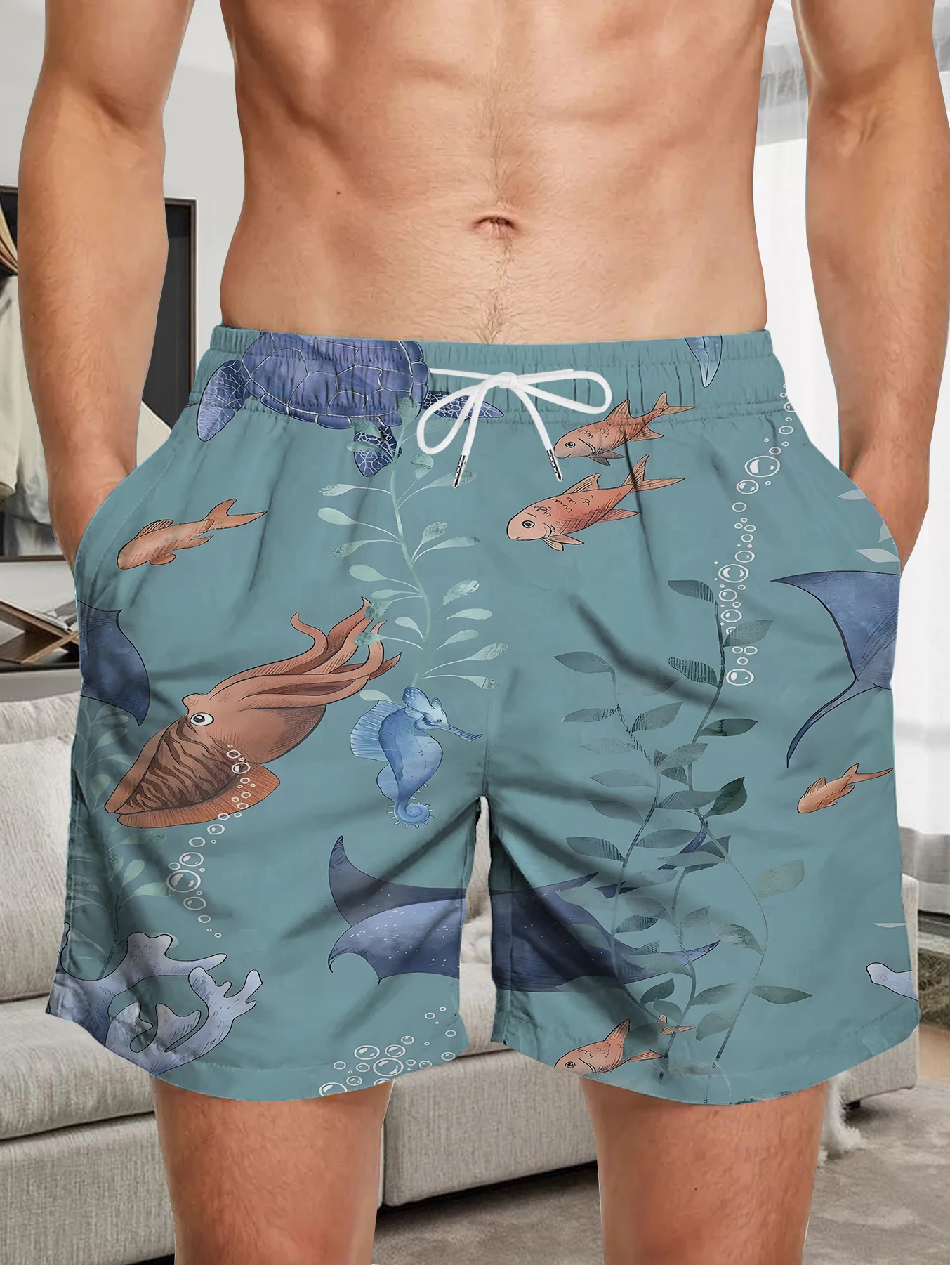 

Sports Quick Dry Polyester Shorts Men Full Print Digital Pattern Casual Swim Trunks